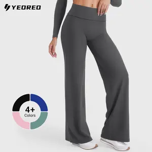 YEOREO Fold Over Yoga Pants 31.5" Straight Leggings for Women High Waist Gym Outfits Tummy Control