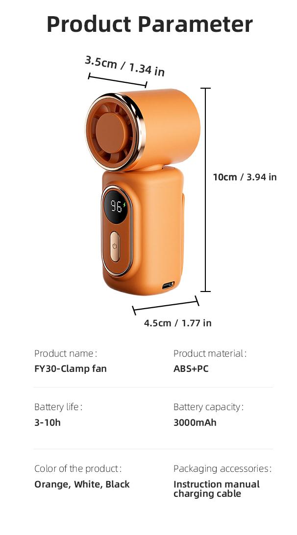 Mini Portable Handheld Clip Fan, 3-in-1 Rechargeable 3000mAh Battery, 5 Speeds, 180° Adjustable Airflow, USB Cooling, Perfect for Travel, Office, and Personal Use - Protection