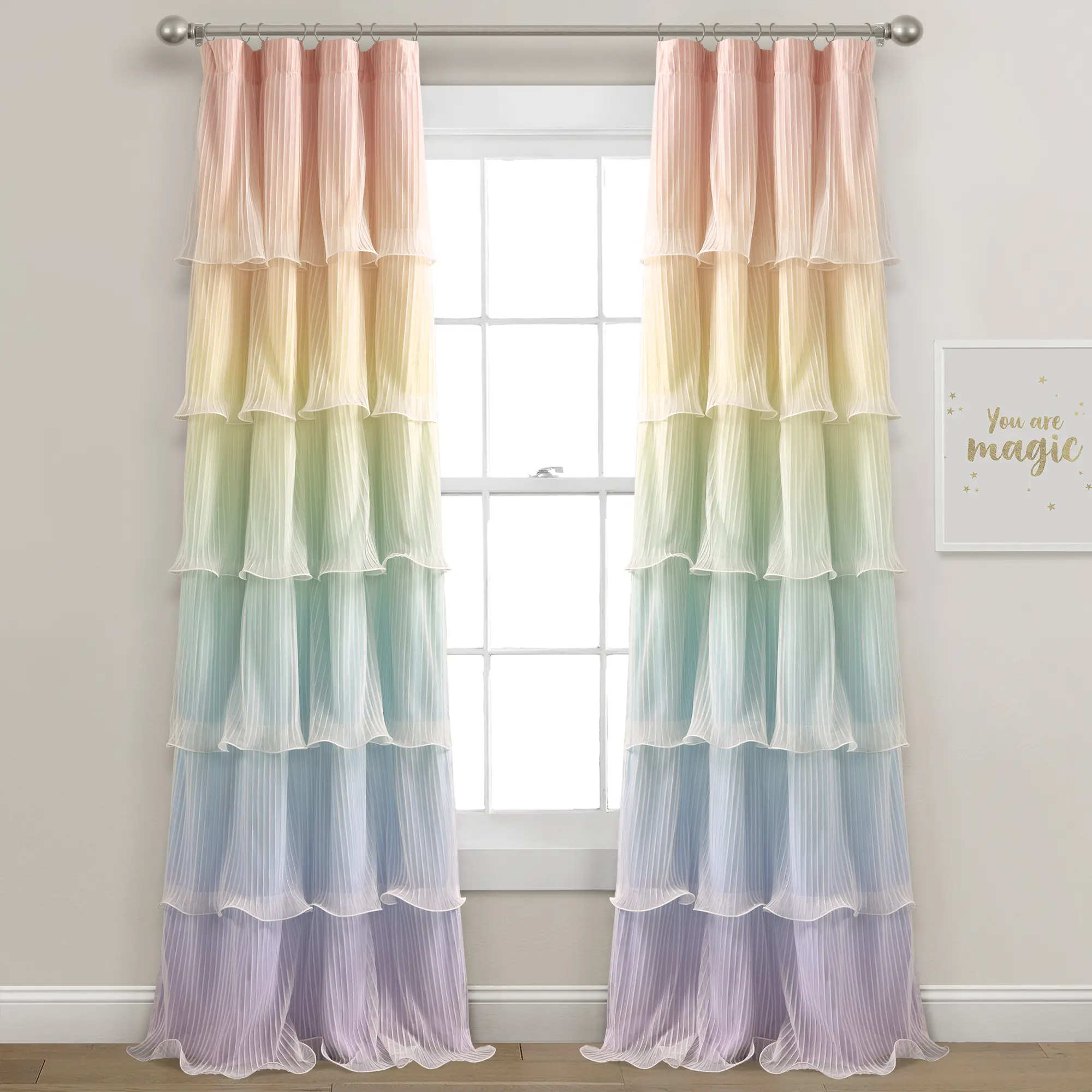 Lush Decor Rainbow Ombre Nerina Light Filtering Window Curtain Panels Pair 36"W x 63‘’—84"L Rainbow - Rainbow Curtains - For　Bedroom - Nursery Decor