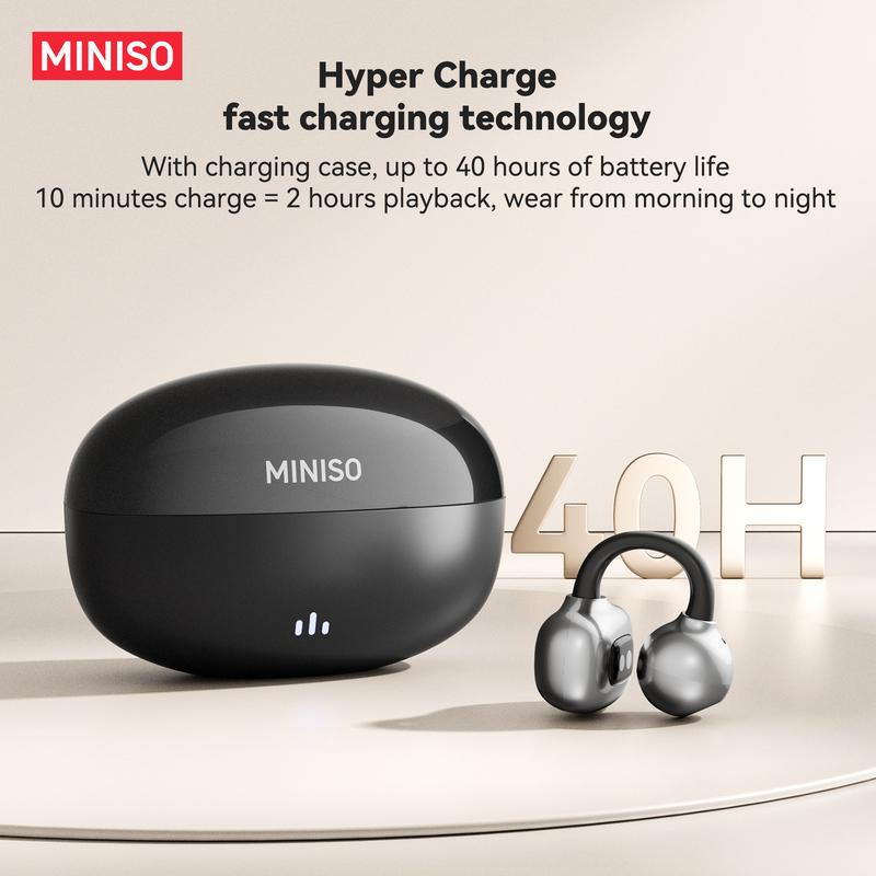 【Buy 1 Get 1 Gift Free】MINISO X30 OWS Wireless Bluetooth Earphones IPX5 Waterproof, MS502 Clip-On Ear Headphones Bluetooth 6.0 Headsets, with Heart Rate Monitoring, 35Hours Play time, Light-Weight Headphones Built-in Microphone