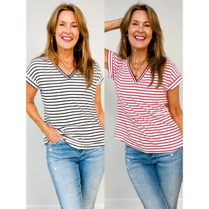 V-Neck Varsity Taped Stripe Top