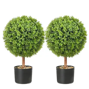 2x Artificial Boxwood Balls (Ø40.6cm) with Decorative Butterflies & Replacement Leaves – Premium PE/Wood/PP Faux Topiary Balls in Flowerpots, Indoor/Outdoor Garden Decor