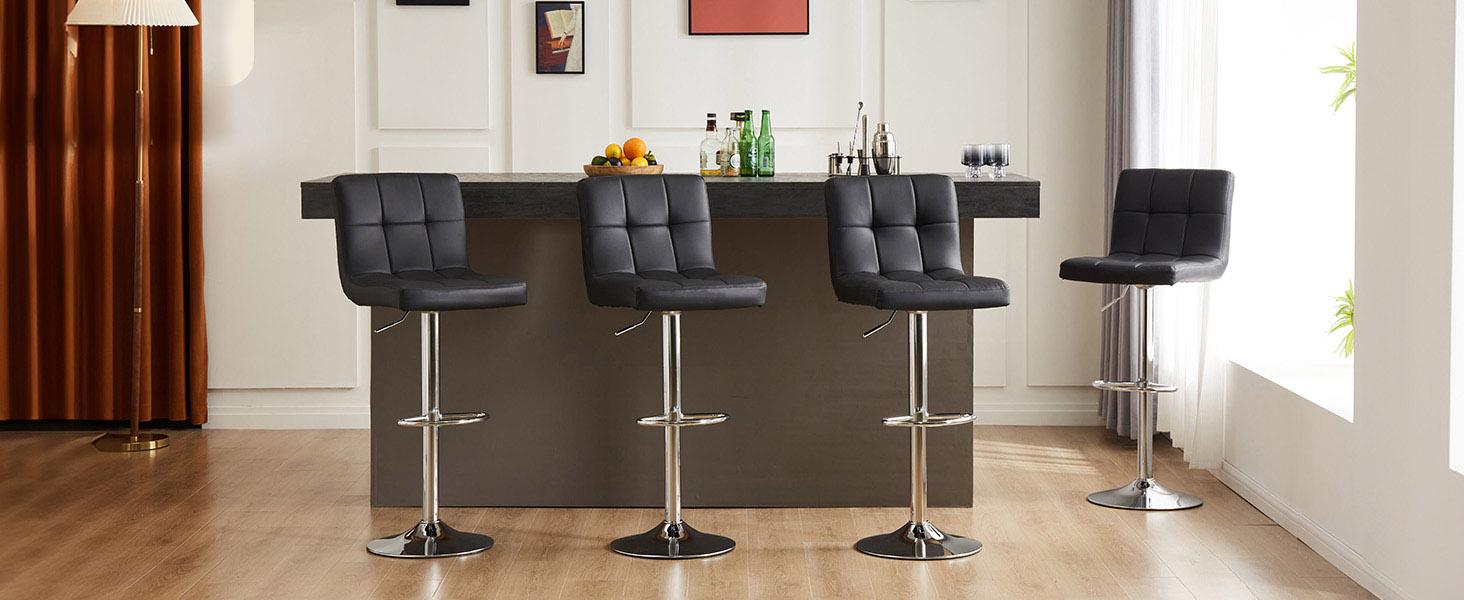 Swivel Barstools Set of 2 in PU Leather with Hydraulic Lift, Kitchen Counter Height Stools Featuring Thickened Seat Cushions and Back