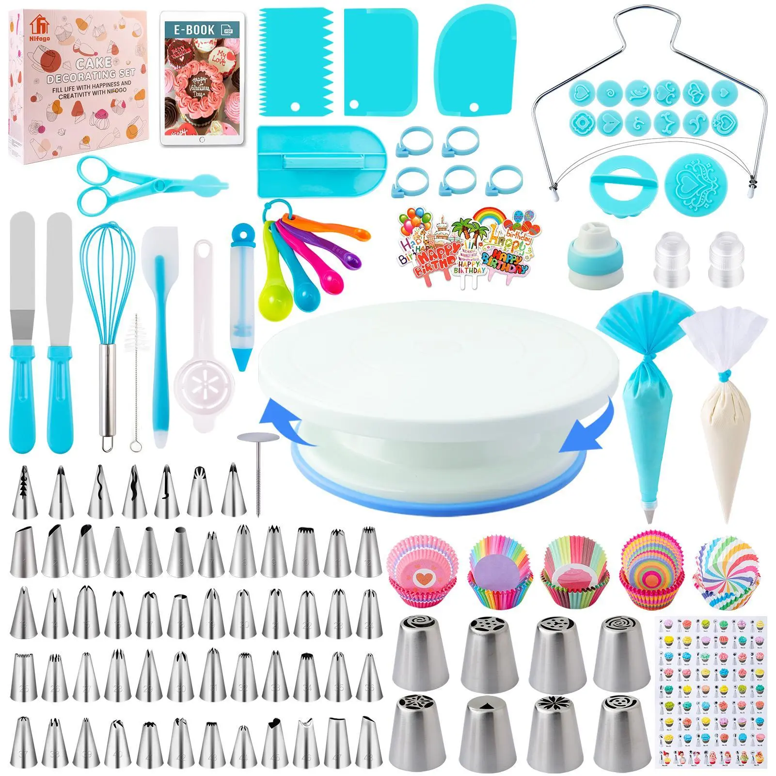 356-Piece Plastic Cake Decoration Supplies Kit - Pastry Decorative Kit with Turntable Aid, Pastry Bag, 3 Color Options, Home Supplies for Christmas, Beginner-Focused Baking Enthusiasts