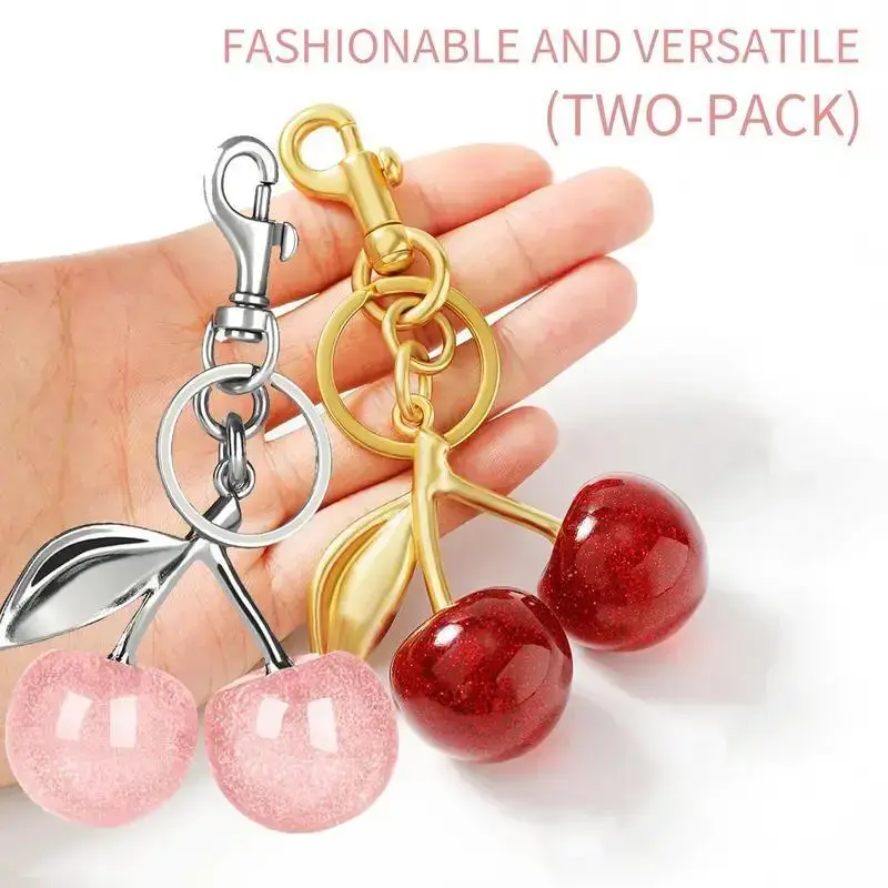 Bonison 2 Pack Cherry Bag Charms – Y2K Cute Double-Sided Cherry Keychain Set, Aesthetic Bag Charm for Purse, Backpack & Tote, Trendy Gift for Women