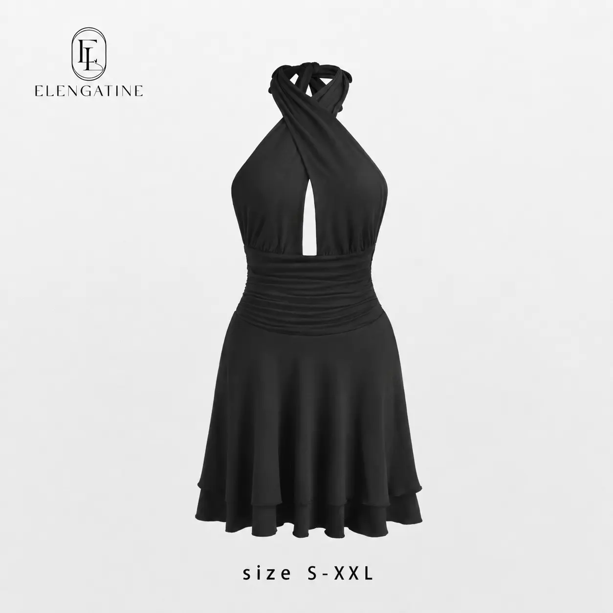 EL ELENGATINE Women's Cross Halter Plunging V Neck Mini Dress, Elegant Sleeveless Ruched Bodycon Cocktail Party Dress with Side Slit, Elegance, Comfortable, Women's Clothes, Vestidos De Mujer, Stylish Women's Wear