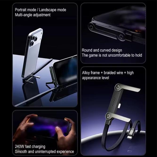 240W Fast Charging Type-C to Type-C Foldable Phone Holder Data Cable 2-in-1 Bracket Data Cable Charge While Watching