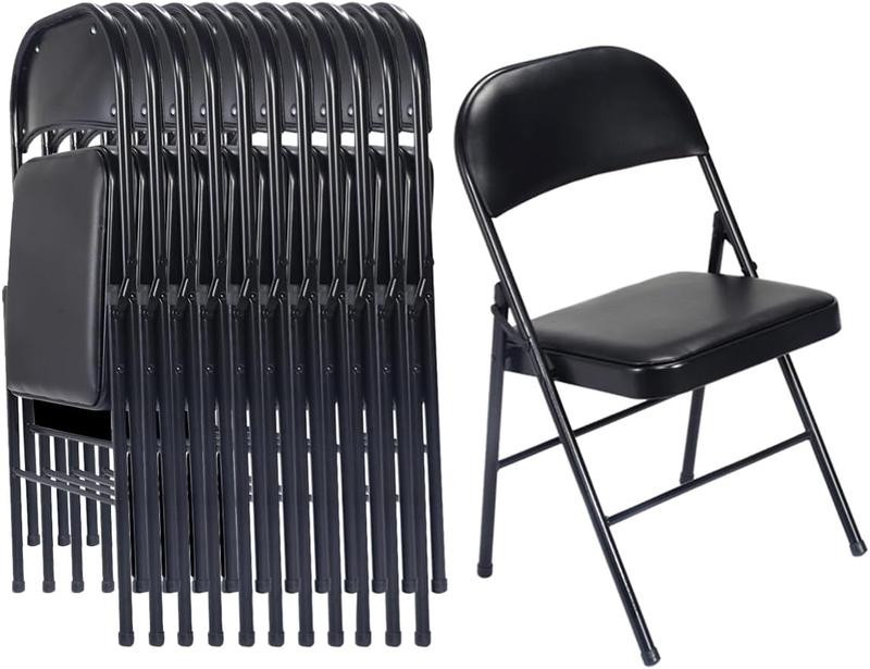 6 Pack Black Folding Chairs with Padded Seats for Outdoor & Indoor, Portable Stackable Commercial Seat with Steel Frame for Events Office Wedding Party, 330lbs Capacity