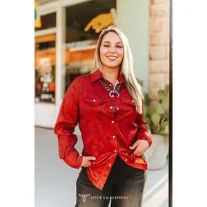 Red Cattle Branded Pearl Snap Shirt