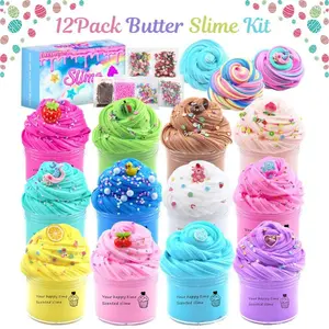 12 Pack Scented Butter Slime Kit with Cake Charms, Assorted Butter Slime Party Kit, Vanilla Strawberry Chocolate Butter Slime, Stress Relief Slime for Kids