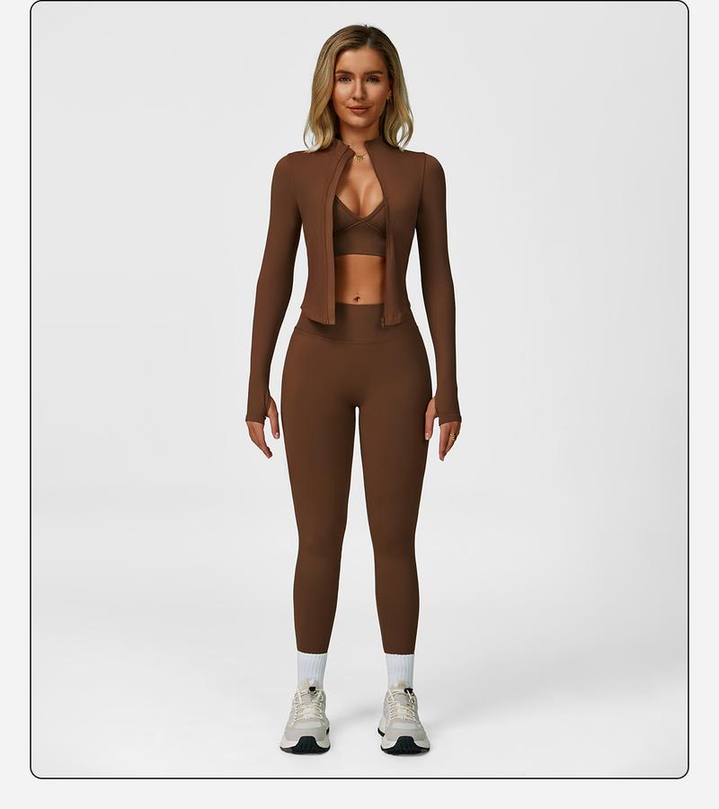 Women's Solid Criss Cross Crop Tank Top & High Waist Leggings & Zip Up Crop Jacket Tracksuit Set by MFVIM - Breathable Comfortable Outfits for Yoga, Gym, Workouts, Running, Yoga Wear, Workout Gym Clothing, Gym Sportswear, Casual Activewear