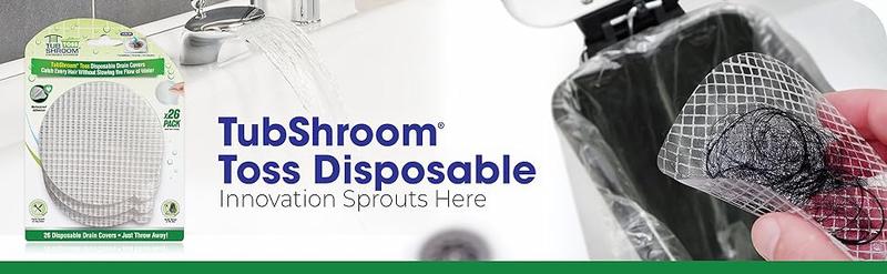 TubShroom Toss 26pk Disposable Drain Covers - Hair Catcher Mesh Sticker Strainers for Shower Bathtub, Prevent Clogged Drains, Half Year Supply Pet Waterproof Protector TubShroom Toss 26pk Disposable Drain Covers - Hair Catcher Mesh Sticker Strainers for Shower Bathtub, Prevent Clogged Drains, Half Year Supply Pet Waterproof Protector