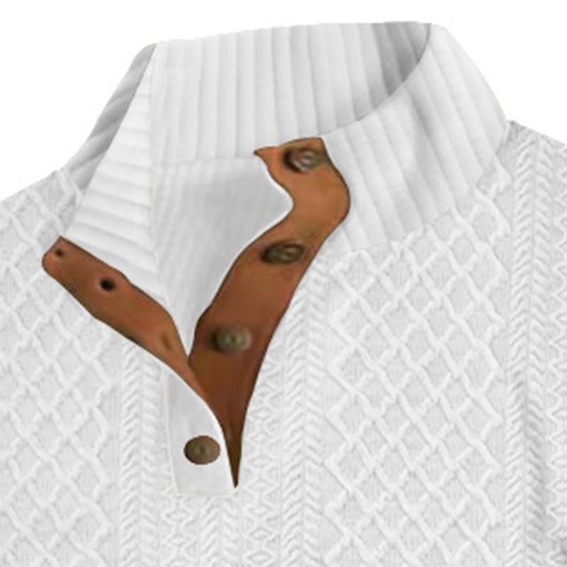 Autumn And Winter Men's Outdoorl Stand Collar Long Sleeve Jacquard Geometric Knit Pullover,Casual Comfortable Top for Daily Outings. Menswear Sweatshirts Buttoned Placket