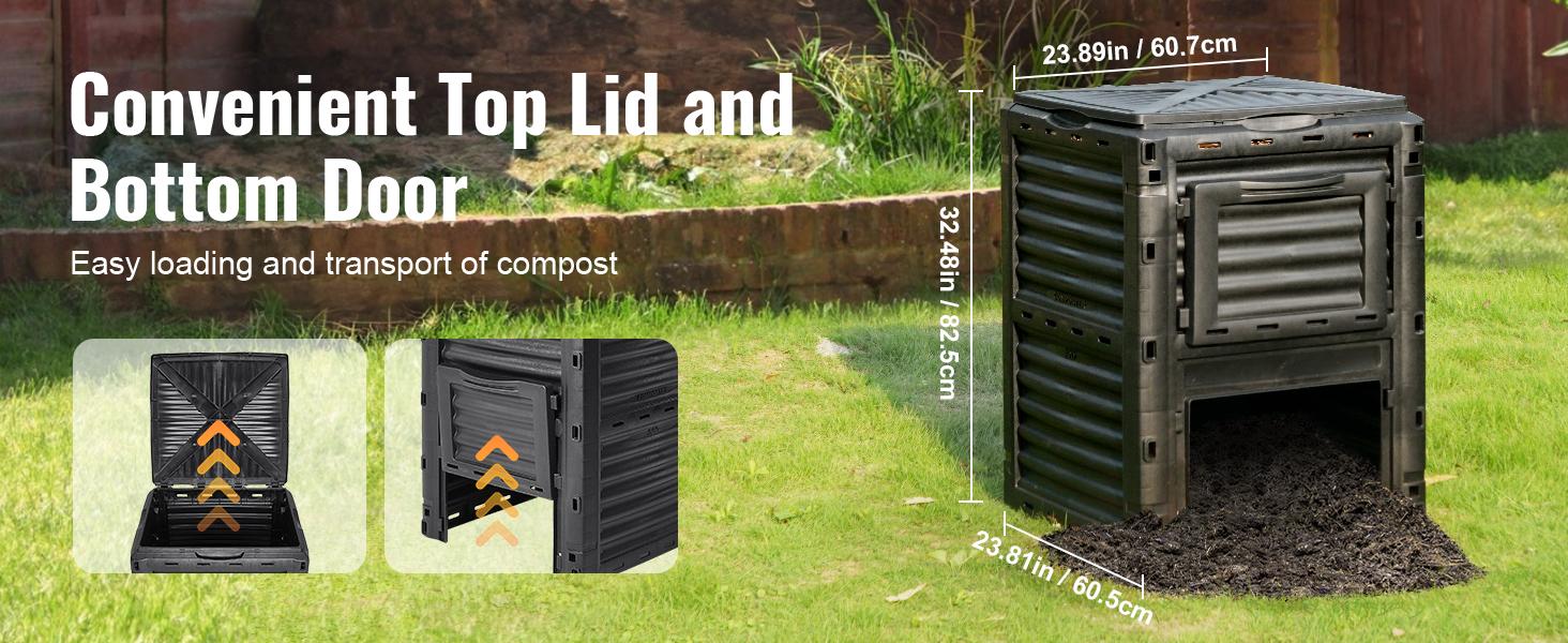 VEVOR Garden Compost Bin 80 Gal, TikTokShopBlackFriday, BPA Free Composter, Large Capacity Outdoor Composting Bin with Top Lid and Bottom Door, Easy Assembling, Lightweight, Fast Creation of Fertile Soil