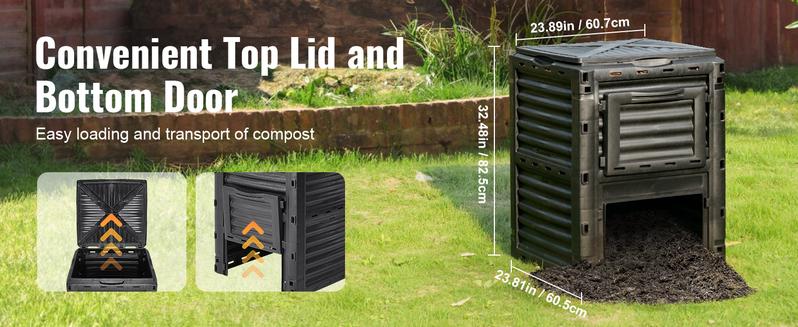 VEVOR Garden Compost Bin 80 Gal, TikTokShopBlackFriday, BPA Free Composter, Large Capacity Outdoor Composting Bin with Top Lid and Bottom Door, Easy Assembling, Lightweight, Fast Creation of Fertile Soil