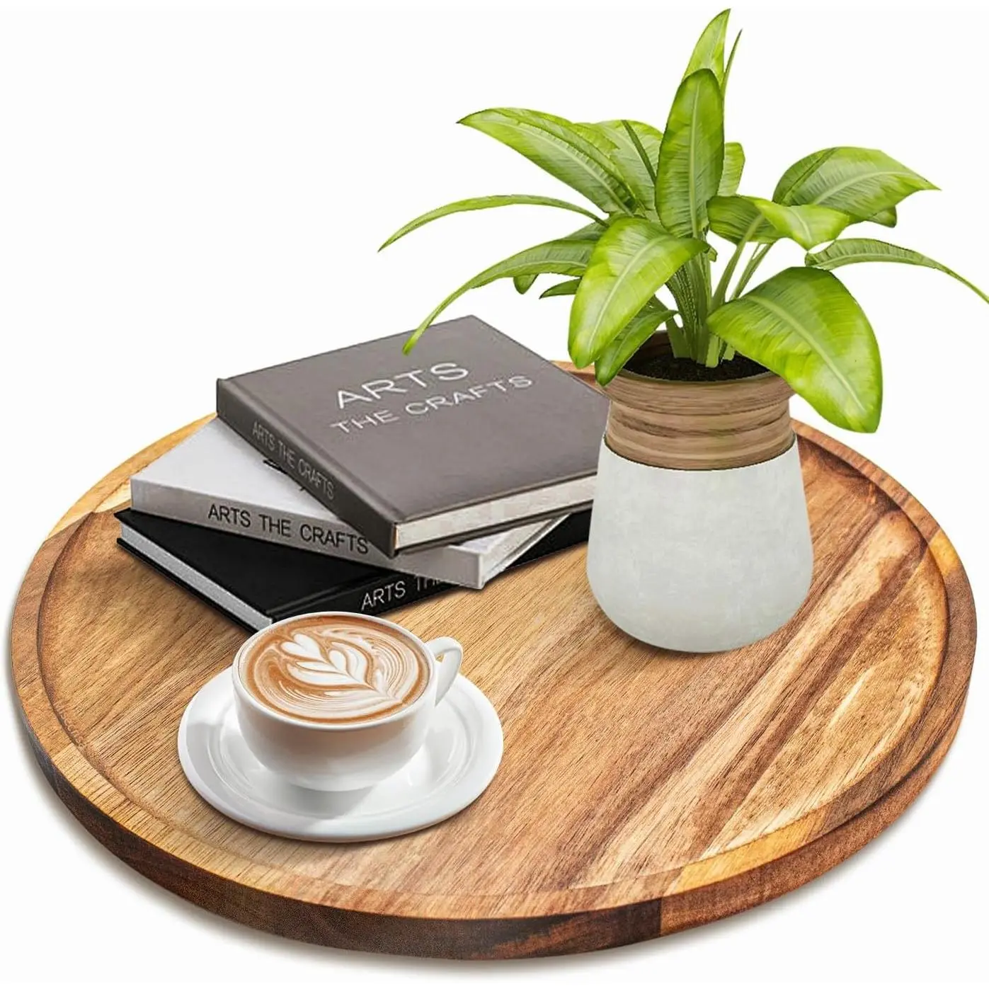 11.5 Inches Round Acacia  Tray, Decorative Serving Tray for  Decor, Coffee Table, Kitchen, Dining Room, Candle Tray, Appetizer Board