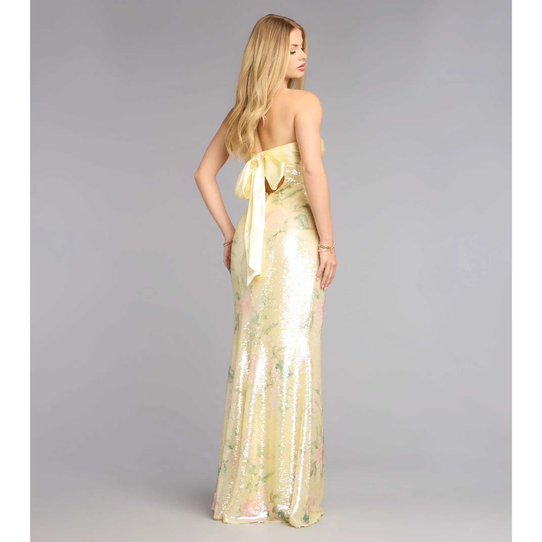 Angelina Satin Tie-Back Floral Sequin Formal Dress - TikTok Shop