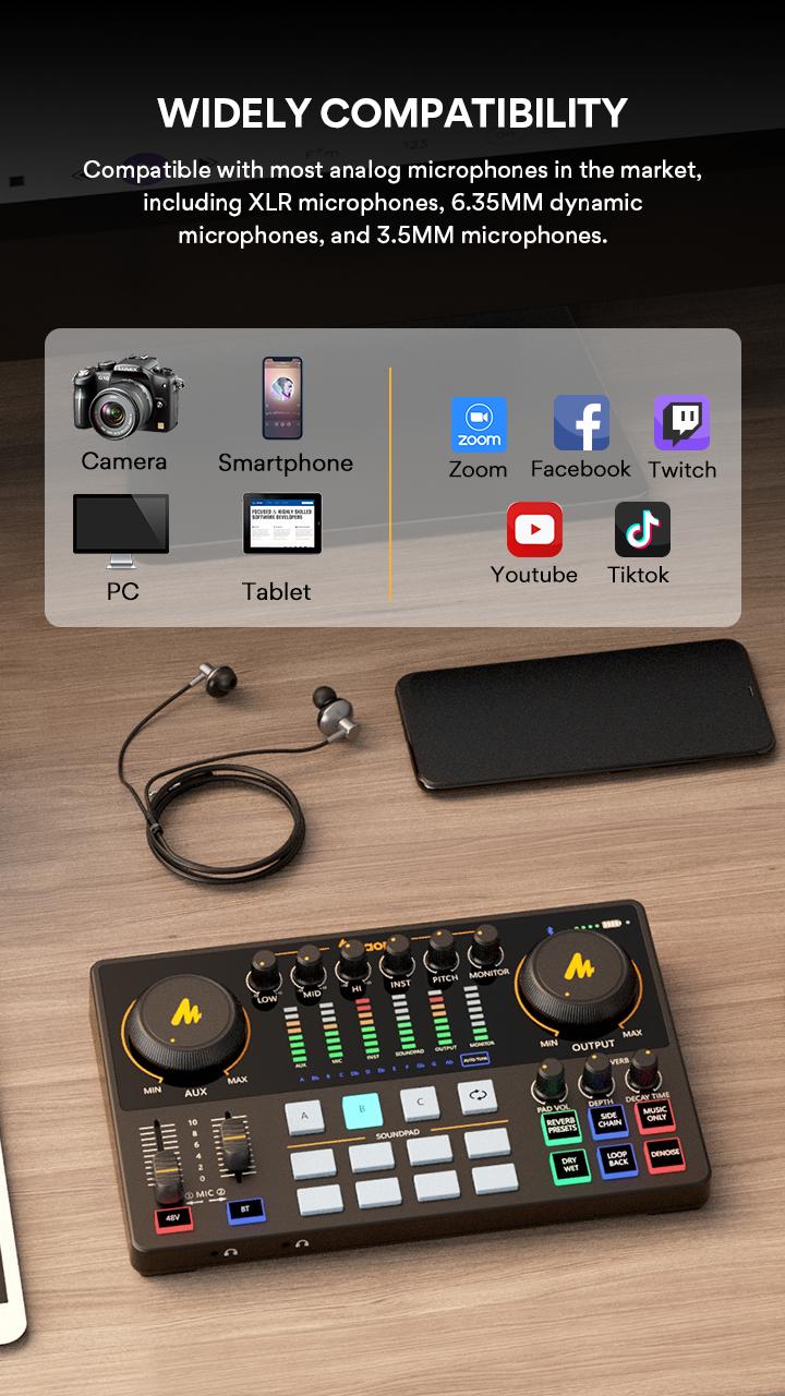 MAONO USB Audio Mixer and Interface For the XLR microphone, the Smartphone Comes with Noise Reduction, Adapter Cable, Bluetooth for Content Creation.