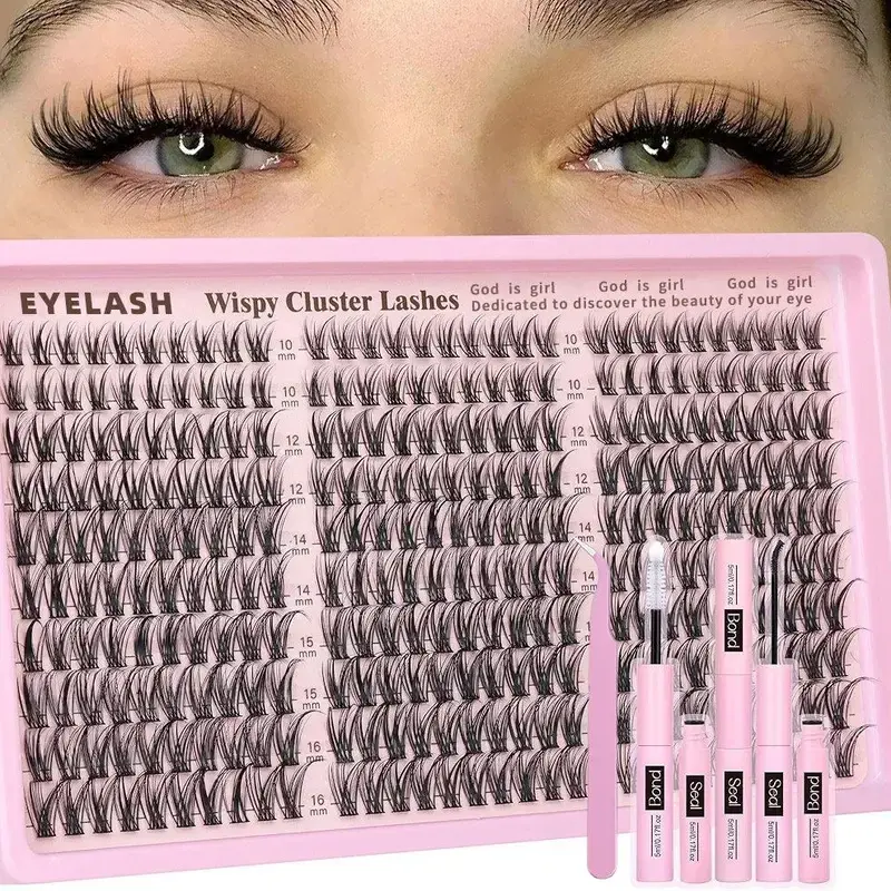 Lash Clusters Kit Wispy Eyelash Clusters Lashes Natural DIY Lash Extension Kit 10-16mm Cluster Eyelash Extensions Kit 300pcs C Curl Individual Lashes Cluster Eyelash