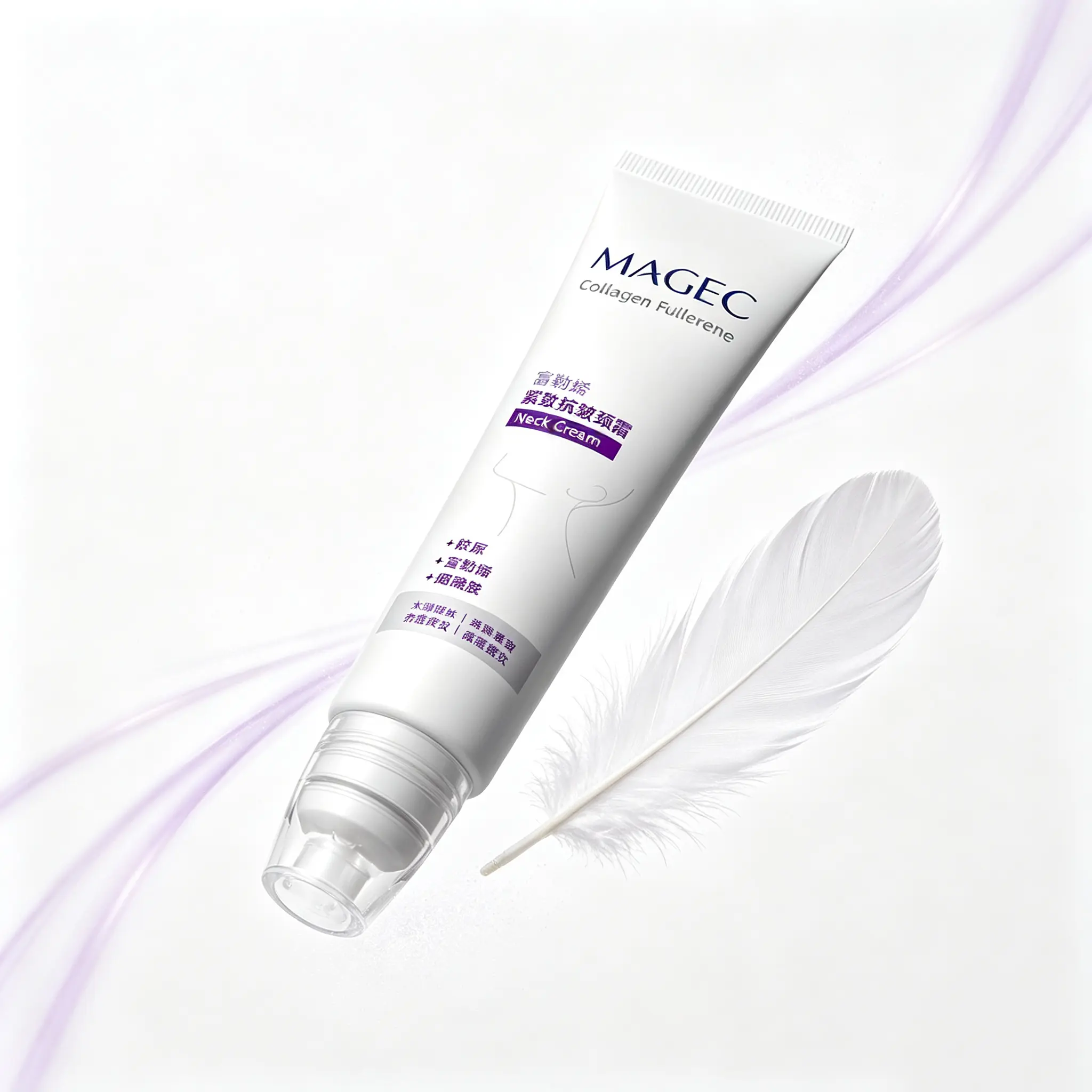 Fullerene Collagen Anti-Aging Neck Cream with 5-Roller Massage Head - Niacinamide Firming Lotion for Sagging, Dark, Dull Skin, Deep Hydrating Neck Line Eraser