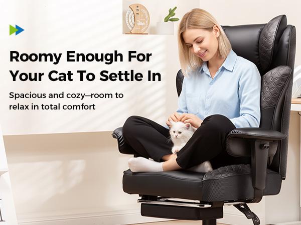 GTPLAYER Big and Tall Office Chair 400LBS Wide Ergonomic Gaming Chair with Deluxe Embossing Designed Leather, 150° Reclining, Adjustable Soft Armrests, Pocket Spring Back Support, and Pillow