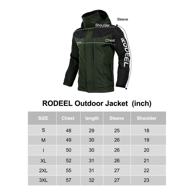 RODEEL 704 Premium Waterproof Jacket w/ Foldable Hood Men Lightweight Breathable Hooded Rainwear Durable Rain Coat Weatherproof Windbreaker For Outdoor Camping Fishing Boating Construction Roofing Landscaping Gardening Menswear, Holiday Gift