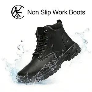 Men's Non Slip Work Boots Waterproof Leather Oil Resistant Slip Proof Comfortable Shoes for Restaurant Kitchen Food Service Outdoor Walking Work