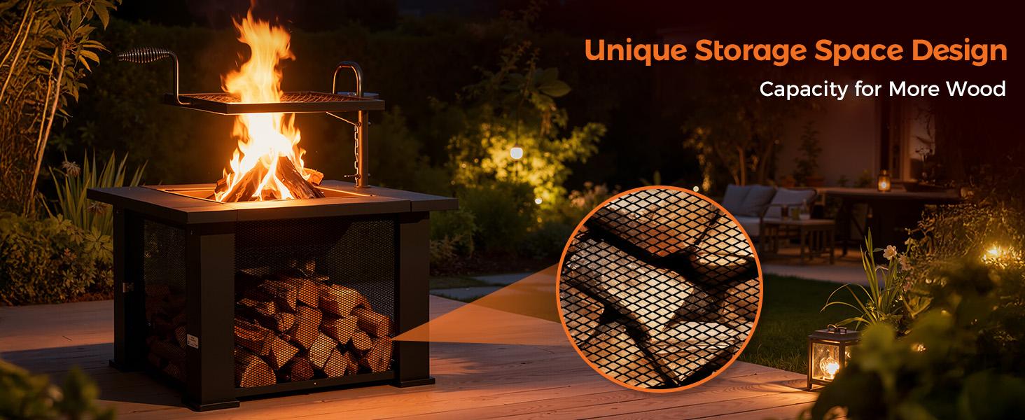BALI OUTDOORS 3 IN 1 Square Fire Pit with BBQ Grill & Wood Burning & Temporary Cooler for Patio Outdoor Firepits Perfect Christmas Gift for Friends Family and Love One