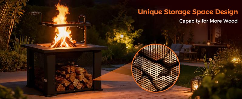 BALI OUTDOORS 3 IN 1 Square Fire Pit with BBQ Grill & Wood Burning & Temporary Cooler for Patio Outdoor Firepits Perfect Christmas Gift for Friends Family and Love One