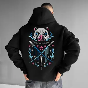 [Sale Up To 50%] Inosuke Demon Slayer Hoodie - 90s Style, Black with Graphic Design Tee, Kimetsu no Yaiba Tee, Ideal for Fans and Anime Lovers - Classic