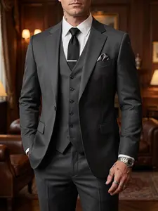 Men's 3-Piece Wedding Suit Set One-Button Notch Lapel Blazer, Vest & Trousers | Formal Business Groom Attire & Casual Party Tuxedos Beige Long Sleeve Menswear Matching SpringStatements Plain