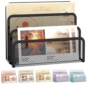 Mail Organizer for Desk, Mesh Metal Mail Holder Countertop with 3-Slot, Letter Sorter File Holder, Office Envelope Organizer for Mails (Black)