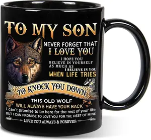 Valentines Day Gifts for Son from Mom Dad - 11oz Inspiration Wolf Mug, Son Birthday Gifts, Father's Day, Graduation, Christmas Gift for Sons Adult Kids Men Coffee Cup