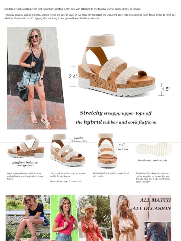 Athlefit Women's Wedge Sandals Platform Sandals Cork Elastic Strap Sandals Footwear Walking Shoes Girl Summer