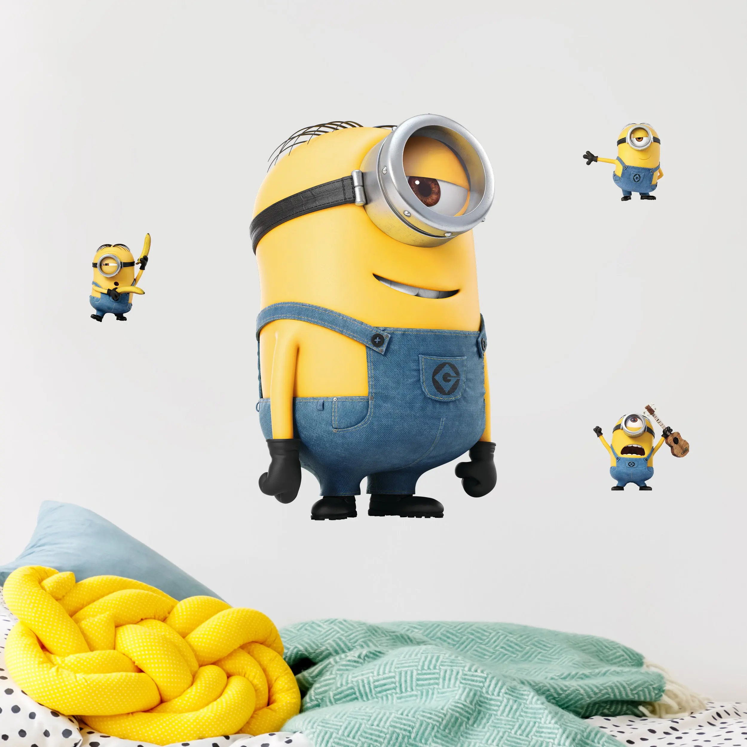 Minions Stuart Wall Decal Set - 19-Inch Tall Decal with 3 Mini Stickers for Kids' Rooms, Playrooms, and Game Rooms - Easy Application and Removal - Officially Licensed Minions Merchandise