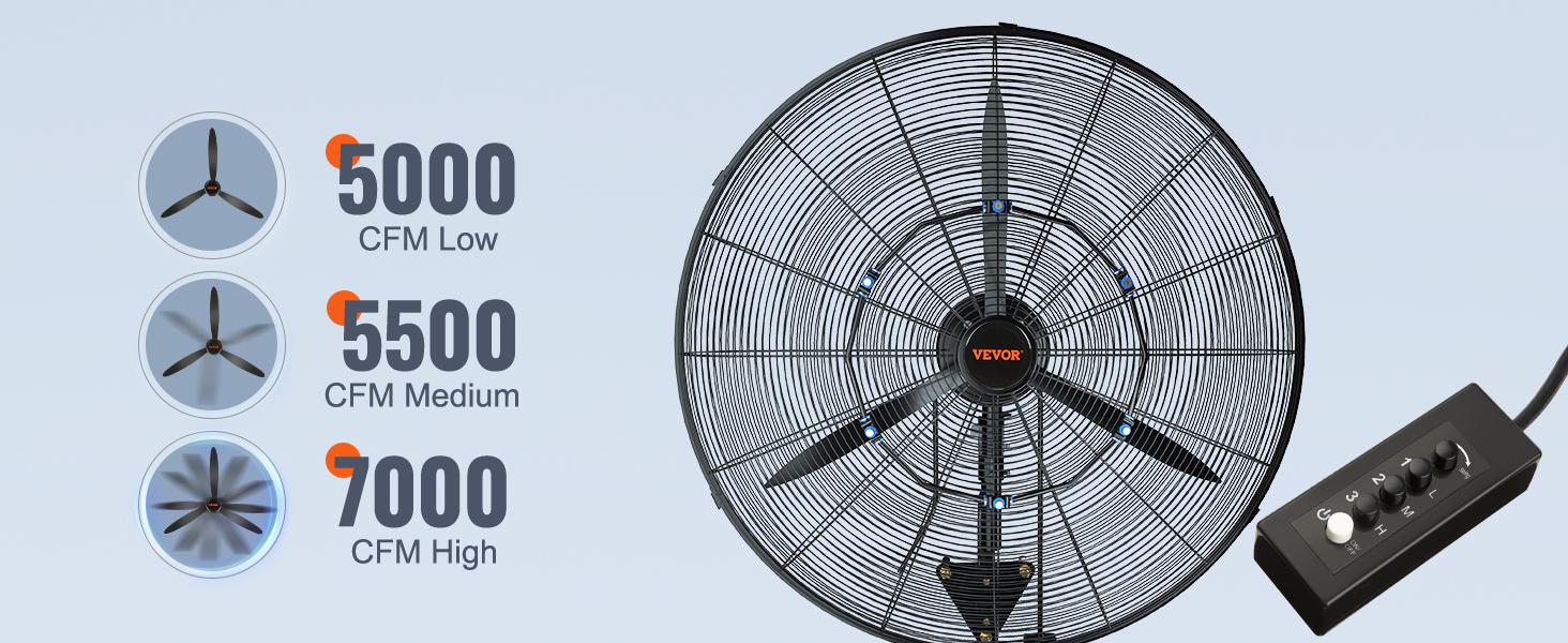 VEVOR Wall-Mount Misting Fan, TikTokShopBlackFriday, 3-speed High Velocity Max. 7000 CFM, Waterproof Oscillating Industrial Wall Fan, Commercial or Residential for Warehouse, Greenhouse, Workshop, Black, ETL Listed VEVOR Super Brand Day