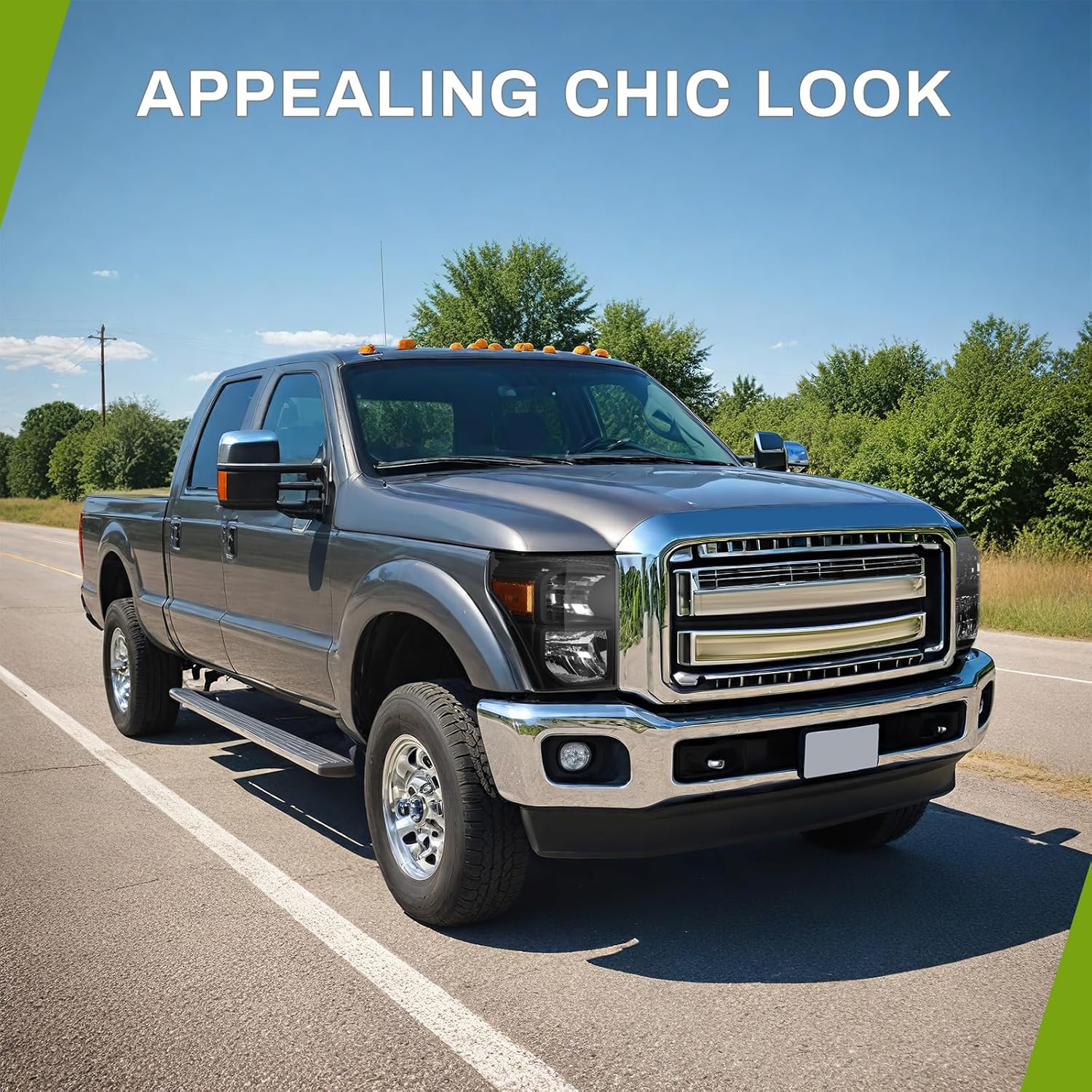 YITAMOTOR Headlights Assembly Compatible with 2011-2016 Ford F-250 F-350 F-450 F-550 Super Duty Replacement Headlamp Black Housing Amber Reflector Clear Lens Chrome Housing Mustang Headlight Assembly