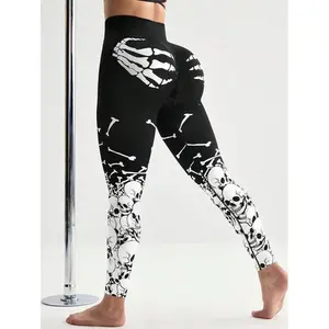Halloween Leggings, Ghost Skull Design, Comfortable Stretch Fabric, Perfect for Halloween Parties, Casual Wear, Fitness, Available in Plus Sizes