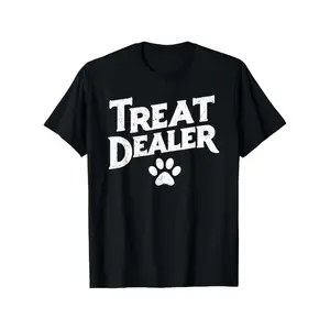 Men' & Women' Funny Dog Lover T-Shirt - Treat Dealer Paw Print Design, 100% Cotton Crew Neck Short Sleeve Tee, Black Shirt with Paw Print - Ideal Gift for Pet Owners, Year-Round Casual Wear Graphic Tees Streetwear