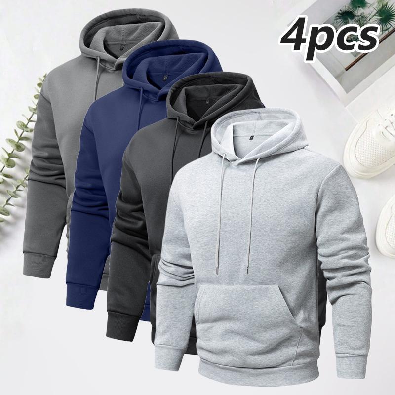 Men's Spring & Autumn Thin Long-Sleeve Hoodie Casual Fashion Pocket Design Hooded Sweatshirt Lightweight Jacket with Zipper Pocket Drawstring Hood Autumn Clothing Solid Color