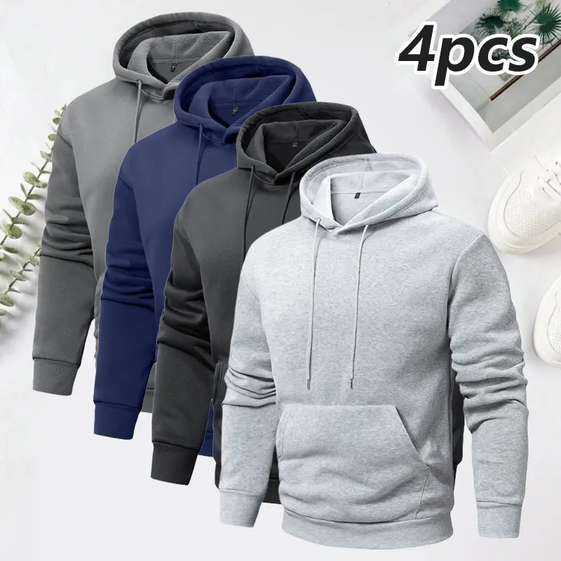 Men's Spring & Autumn Thin Long-Sleeve Hoodie Casual Fashion Pocket Design Hooded Sweatshirt Lightweight Jacket with Zipper Pocket Drawstring Hood Autumn Clothing Solid Color