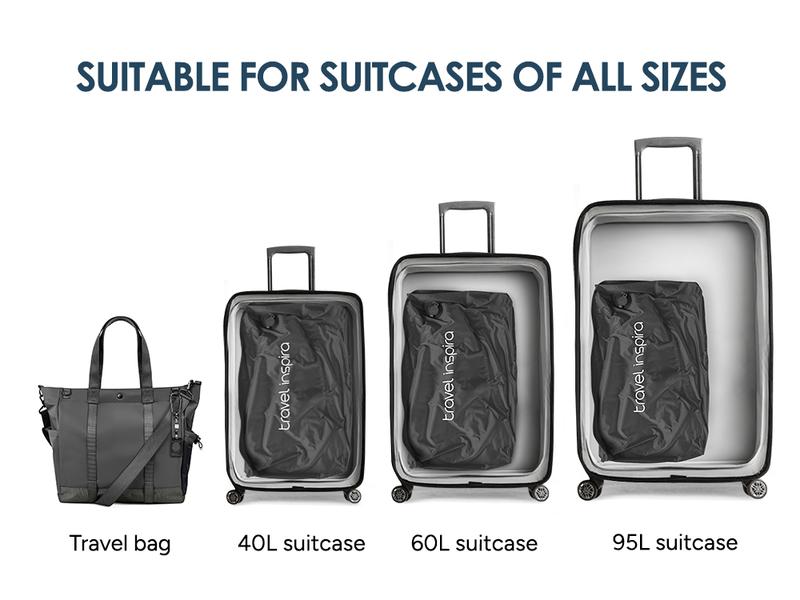 Travel inspira Vacuum Bags with Pump - Ultra-Durable Nylon Space Saver Compression Solution for Suitcases & Backpacks, Reusable, Lightweight, IP67 Airtight Zipper Seal, Light Black 2 Bags Set, outdoor