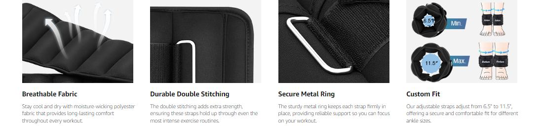 【SpringStatements】ZELUS 1 Pair Adjustable Sculpting Ankle Weights-Lift Your Glutes, Tone Your Legs & Arms – 4/5/6/10lbs Weight Set with Removable Sandbags, 1–5 lb per Strap for Gym, Yoga, Jogging & Walking SpringStatements