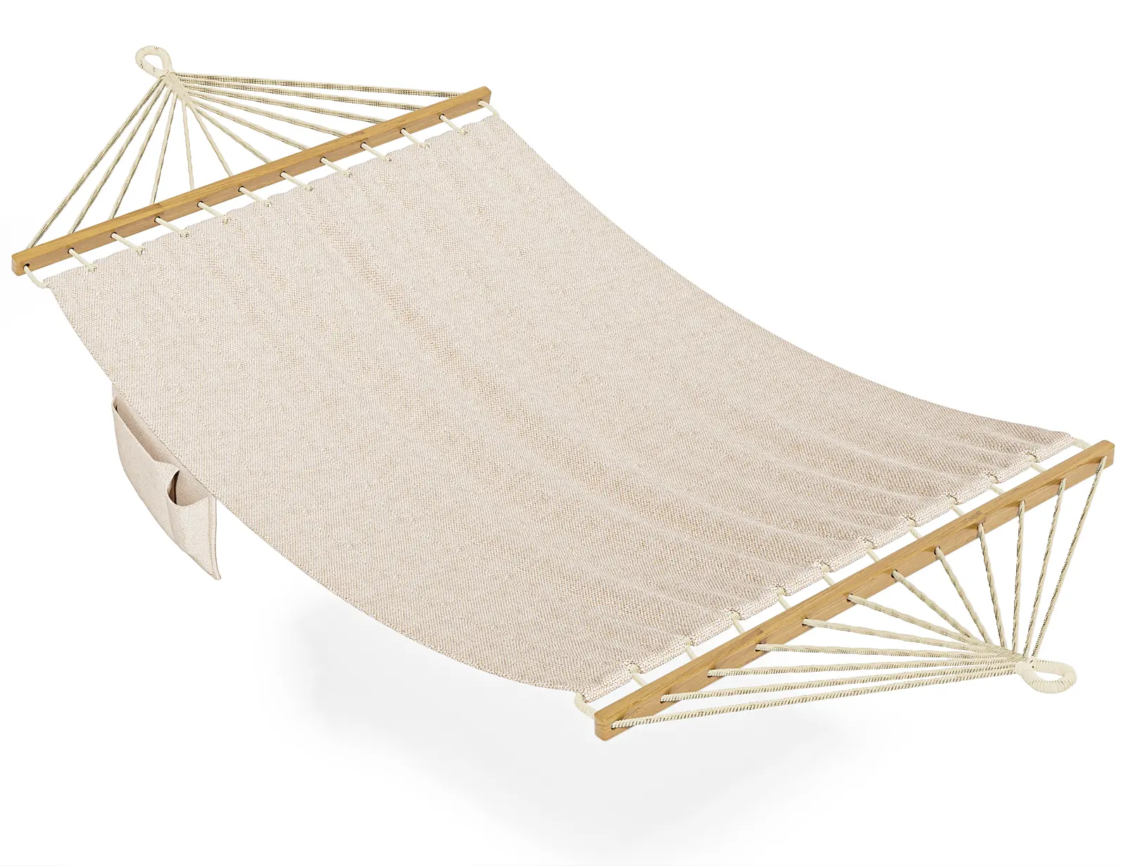 Angchiluo 2-Person Cozy Hanging Hammock for Adults, Outdoor Portable Fabric Hammock Without Stand, Wooden Spreader Bar, Side Storage, for Patio-Indoor Use (Beige), Cozy Hammock, Outdoor Portable Hammock