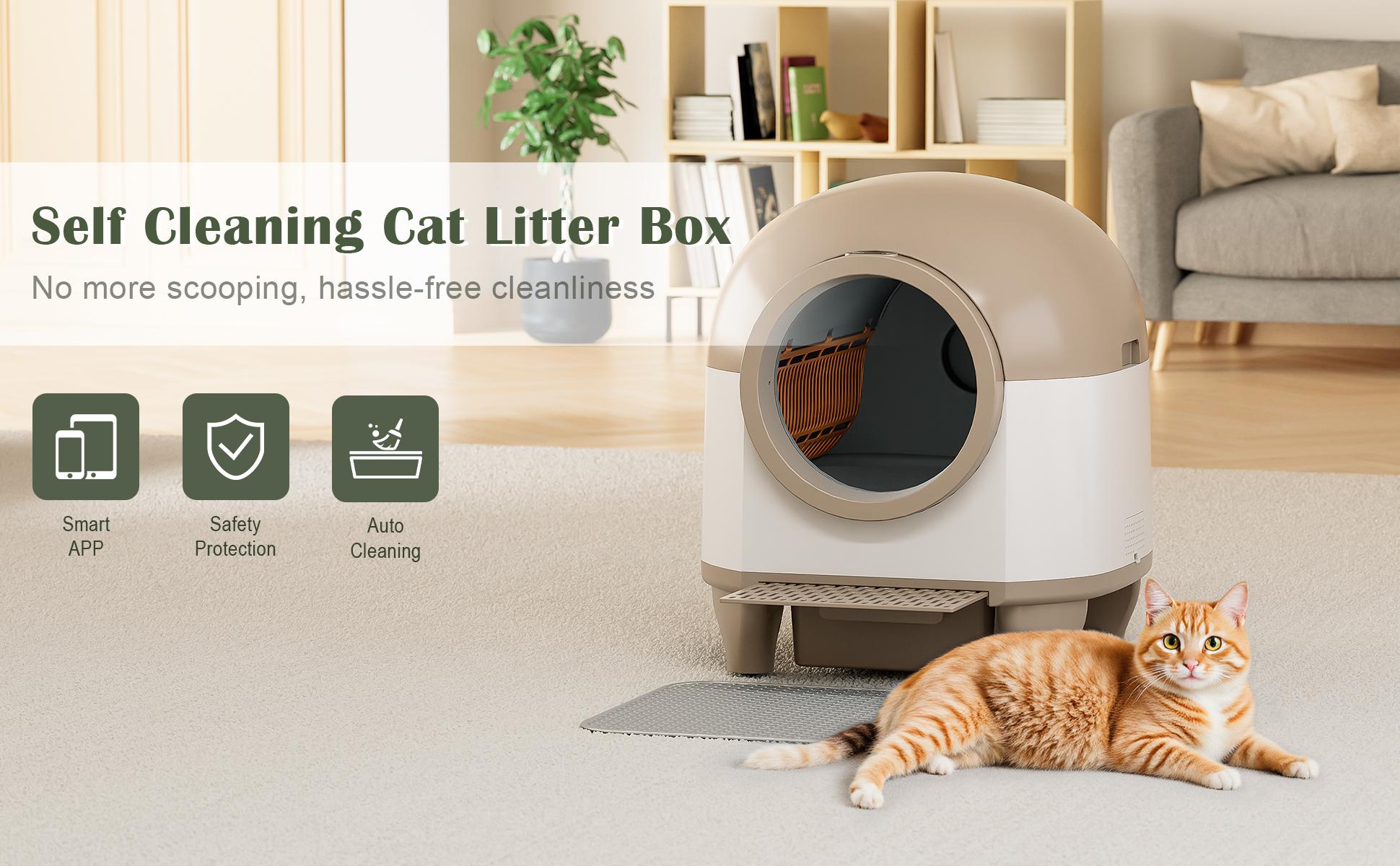 Warcat Smart Low-Noise Auto-Cleaning Litter Box 90L Self Cleaning Cat Litter Box APP-Controlled via 2.4G WiFi with Smart Sensors, Safety Protection, Easy Maintenance, Easy Setup & Clean SpringShine SpringStatements SpringBreak