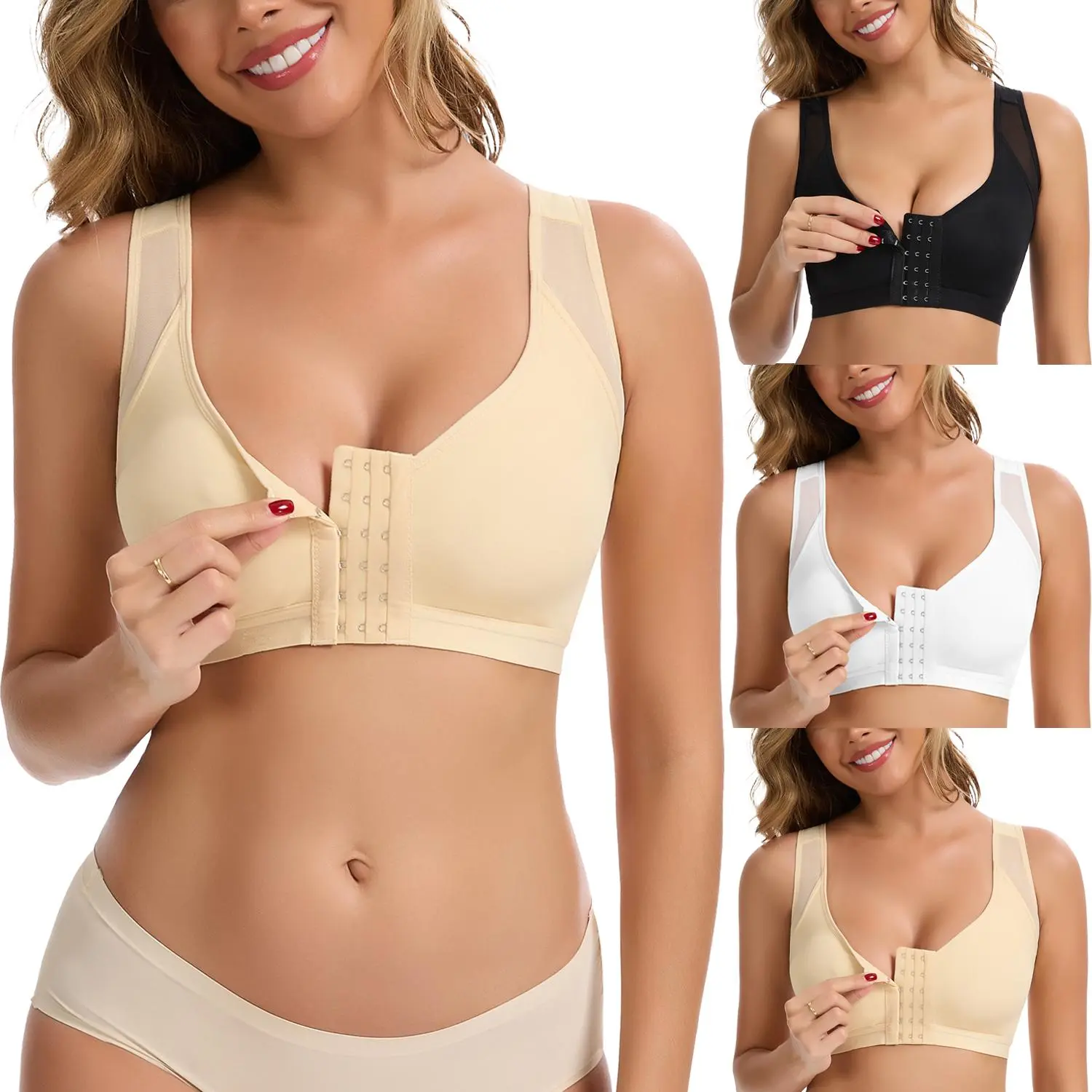 Women's Post-Surgery Compression Bra, Lady's Wirefree Vest with Front Closure & Adjustable Straps, Casual Nylon Elastane for a Comfortable Fit, Plus Size, Basic, 3Xl