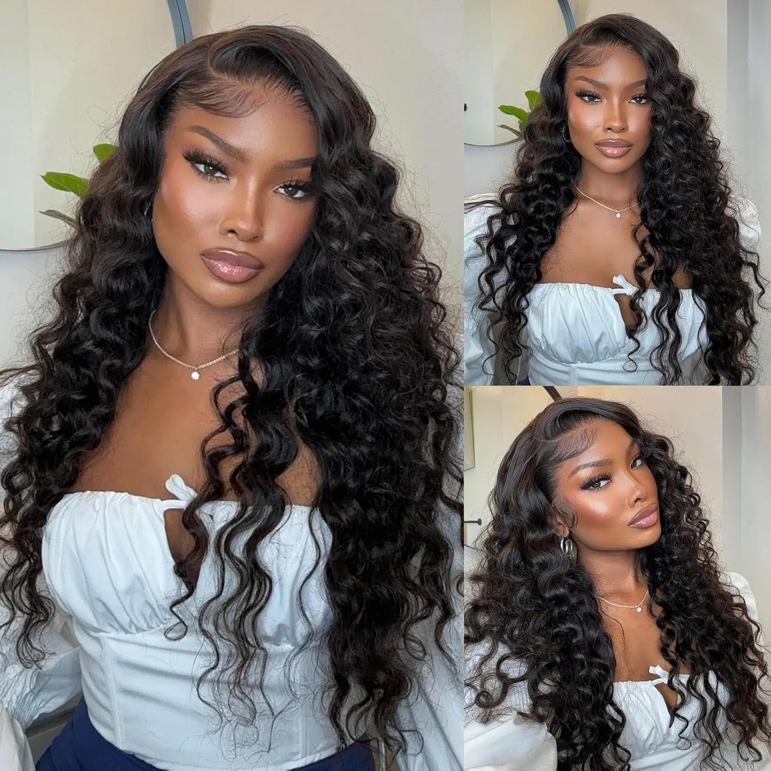 CurlyMe Wear Go Loose Wave Pre-cut 7x5 Lace Hair Lace Front Glueless Wigs 180% Density Natural Black