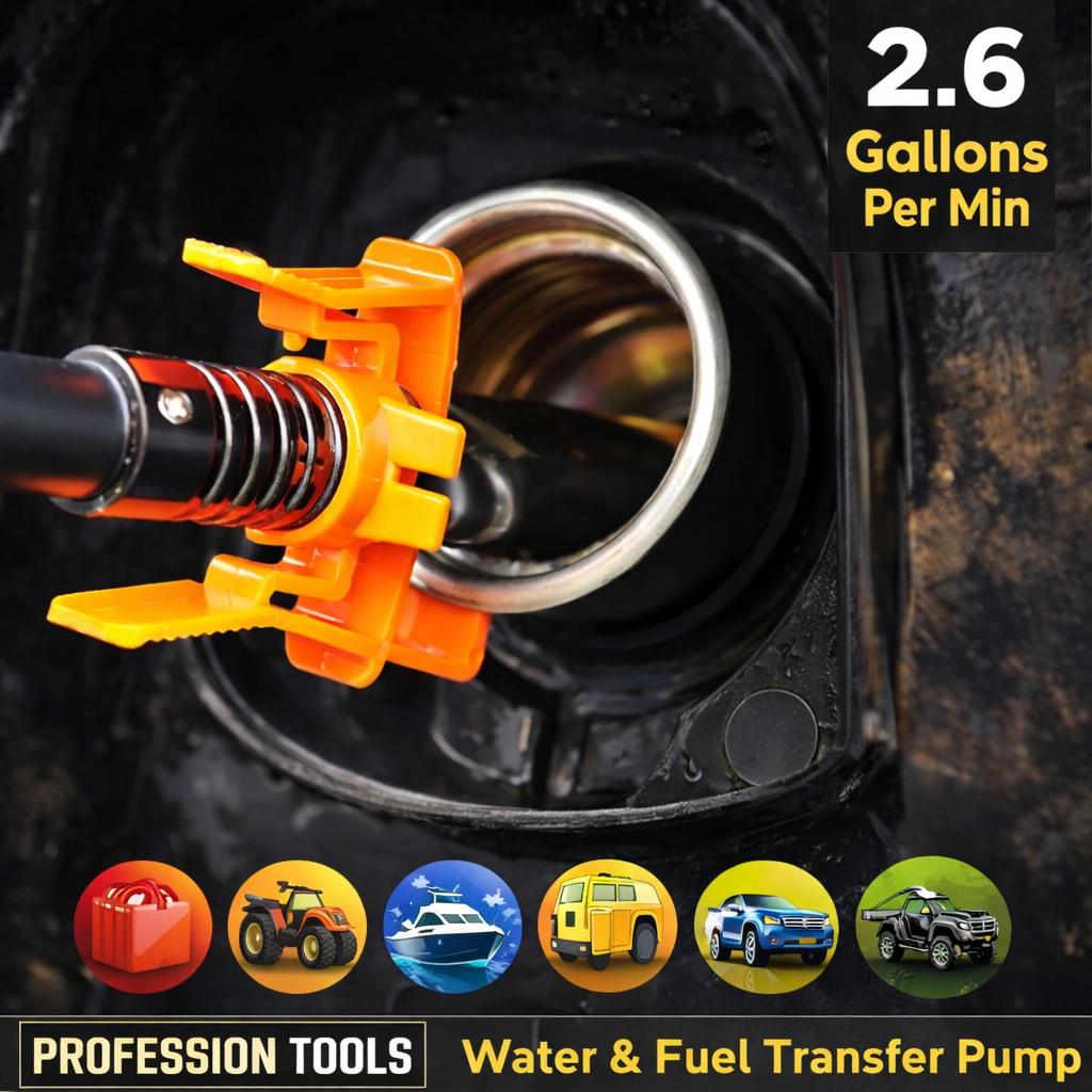 Portable Battery Operated Liquid Transfer Pump, 2.6 GPM Electric Fluid Pump with Flexible Hose & Adjustable Nozzle for Water, Oil, Car Fluid & Household Transfer