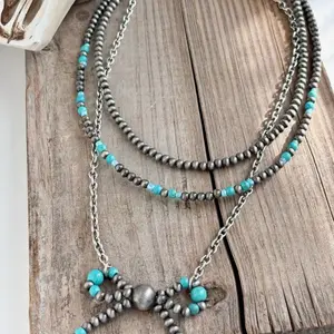 3 Layered Western Coquette Bow Navajo Pearl Choker Necklace