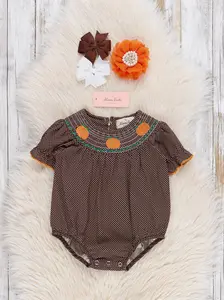 Brown Smocked Pumpkin Bubble Romper